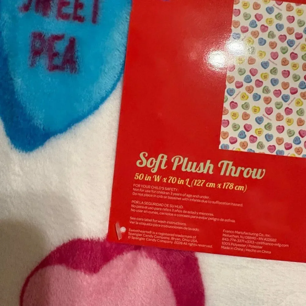 Sweethearts Conversation Candy Hearts Valentine’s Day White Colorful Blanket NWT